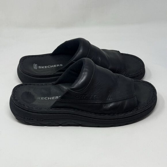 Skechers Jammers Slide Sandals Mens 11 Black Leather Chunky Sole Vintage Y2K - Picture 3 of 14